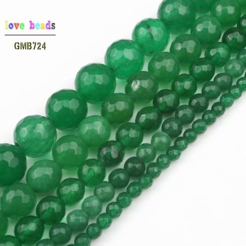 Natural Stone Beads Faceted Chalcedony Green Jades 4/6/8/10/12mm Round Beads For Jewelry Making Spacer Beads Diy Bracelets