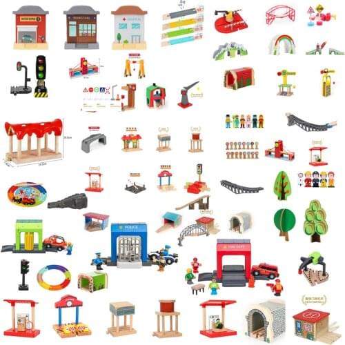 Wooden Track Parts Train Track Bridge Accessories Set Wooden Railway Track Car Toy Fit Biro Toys For Children