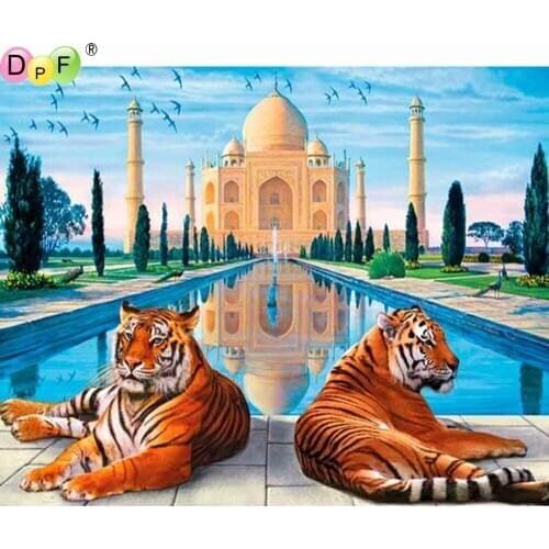 DPF diamond painting cross stitch castle tiger DIY full square diamond embroidery mosaic home decor gifts kits handwork Animal