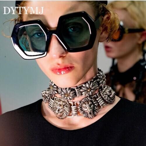 DYTYMJ Oversized Sunglasses Women Polygon Luxury Designer Sun Glasses for Women Vintage Orange Sunglasses Women Gafas De Sol