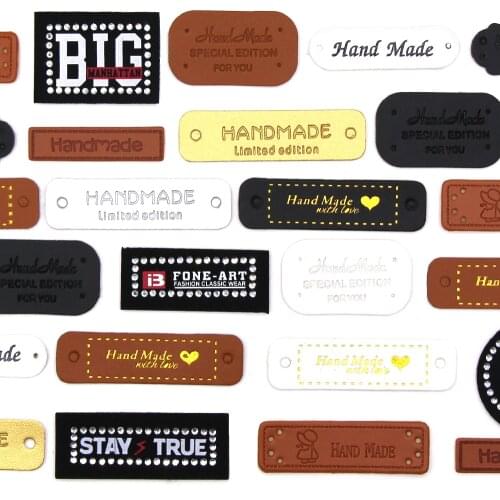 50Pcs Mixed Handmade Label For Clothes Faux Leather Knitting Tags DIY Needlework Patchwork Sew Material Garment Accessories