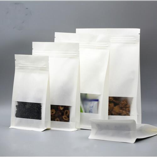 Ferimo 100pcs Octagonal bag food open window white cowhide paper bag frosting self-standing dog food tea bags