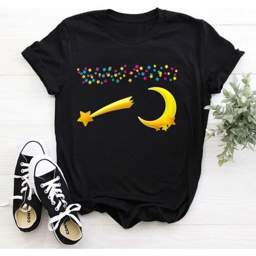 Stars and moon Print T Shirt Women Summer Harajuku T Shirt Fashion Tops Female T-shirt Casual Tee Woman Clothing TX9116