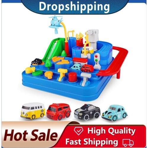 Manual Car Adventure Track Toys Railway Car Rush Through Customs Vehicle Rail Car Toys For Children House Play Game