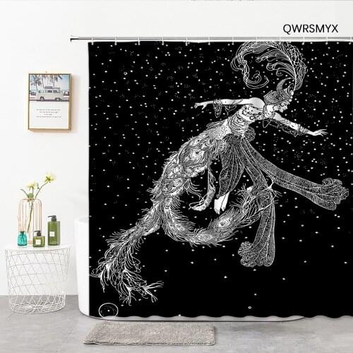 Illustrator Character Shower Curtains Fabric Hook Black Background Bathtub Screen For Bathroom Home Decor Wall Bathroom Product