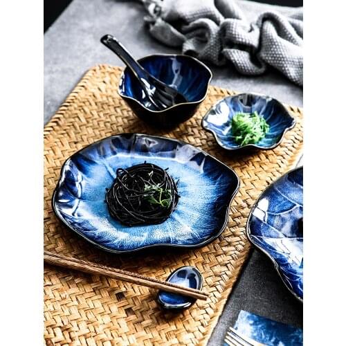 Nordic ceramic set lotus tableware rice bowl matching plate