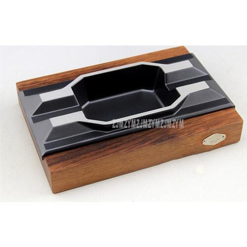 Creative Design High Quality Square Wood Base Metal Slot Cigar Ashtray Smoking Cigar Holder 2 Rest Luxury Cigar Accessories JF07