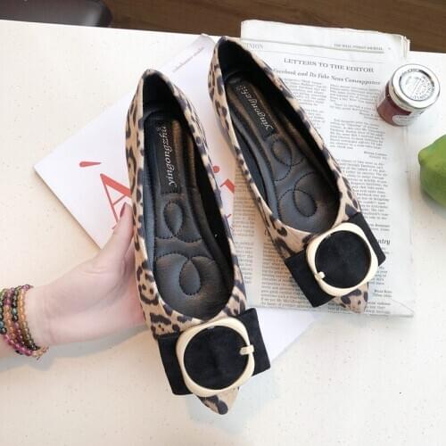 Fashion Ladies Casual Flats Shoes Retro Metal Decoration Elegant Glamour Style Pointed Toe Slip-On Zapatos Leopardo Mujer W38-52