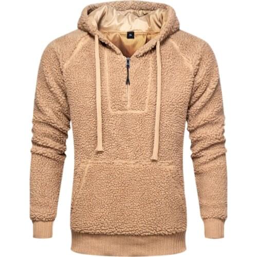 Fashion Plus Size Men Solid Lamb Plush Warm Hooded Sweater Pullover Large Capacity Pocket Mens Clothing Oversized Sweatshirts
