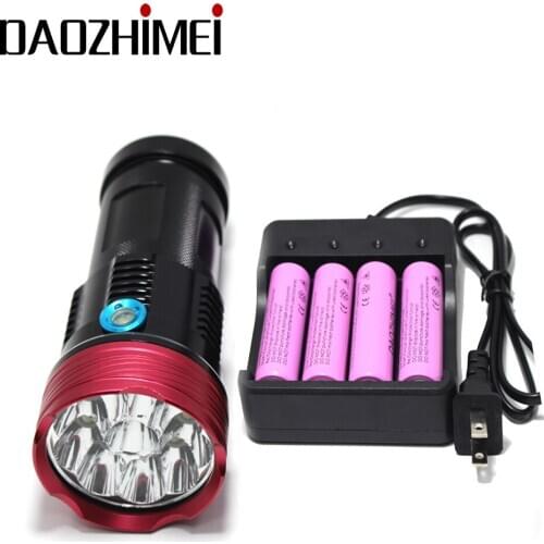 High power flashlight 8000 lumens King 10T6 LED flashlamp 10x XM-L T6 LED Flashlight Torch +4*18650 battery + Charger