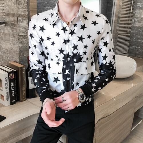 Masculina Tuxedo Camiseta Korean Men Clothes Shirt Men Streetwear Fashion Star Splice Mens Casual Shirt Slim Fit Men Shirt Dress