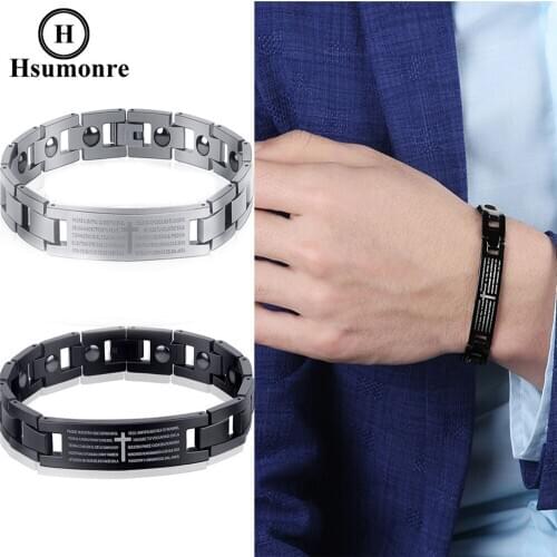Cross Link Bracelets for Men Titanium Steel Chain Bracelets Jesus Bible Lords Prayer Wristband ID Bracelets Birthday Best Gifts