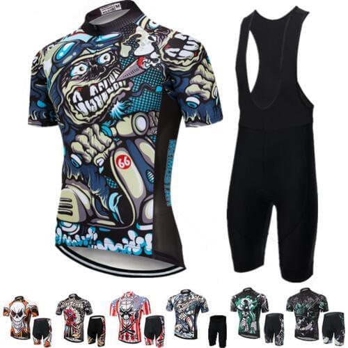 2018 Pro Bike Jersey Bib Shorts Sets Men mtb Bicycle Clothing Suits Skull Gray Summer Male Ropa Ciclismo Cycling Shirts summer