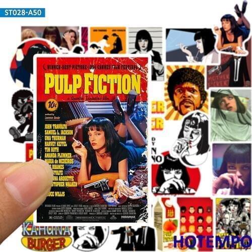 50pcs Classic Movie Pulp Fiction Poster Stickers for Mobile Phone Laptop Luggage Suitcase Guitar Skateboard Decal Stickers