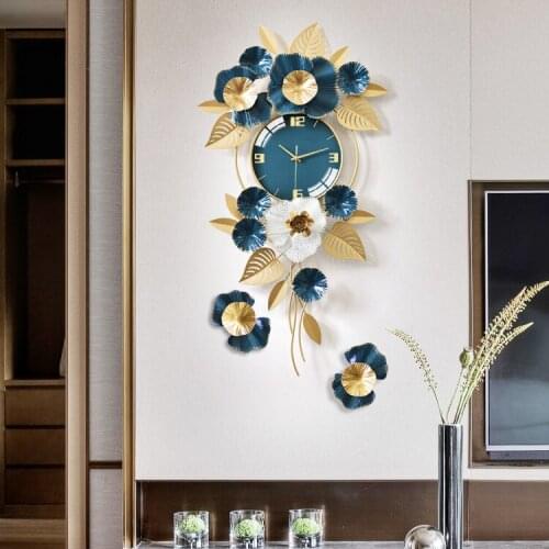 Chinese Style Wall Clock Large Flower Luxury Modern Design Metal Glass Wall Clock Living Room Duvar Saati Home Decoration