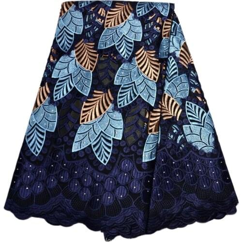 New 5 Yards black high quality heavy African lace sewing Fabric for wedding dress 5 Yards embroidered Swiss Voile Lace- N8881