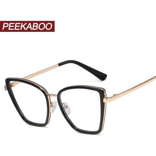 Peekaboo ladies prescription glasses cat eye half metal black female transparent eyeglasses for women clear lens gift items