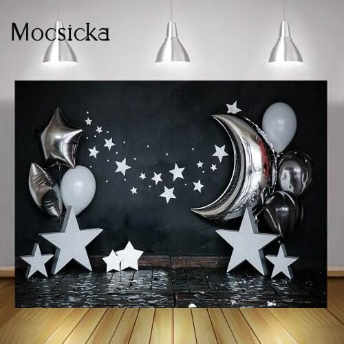 Twinkle Sliver Star Portrait Backdrop Balloons Newborn Baby Birthday Cake Smash Photo Background Studio Professional Photography