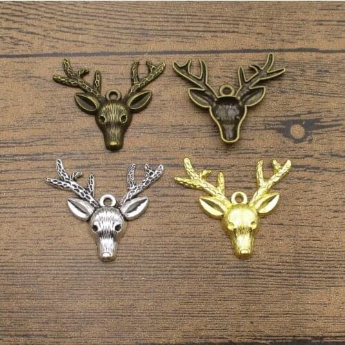 Alloy Metal Deer Head Charms 12PCS/Lot 36×37mm Detailed Antlers Pendants Charm Bracelet 3 Colors Available-RS938