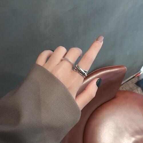 S925 Sterling Silver Rings for Women Geometric Multi-layer Opening Adjustable Ring Simple Retro Jewelry Wholesale
