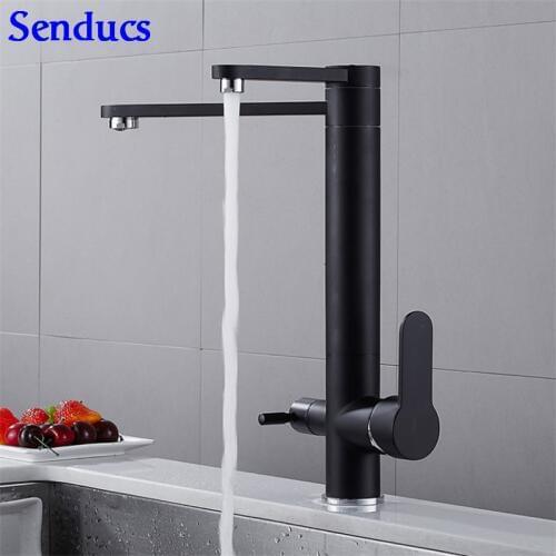 Senducs Black Purified Kitchen Faucet Quality Brass Kitchen Sink Mixer Tap Dual Handle Clean Water Kitchen Sink Faucet