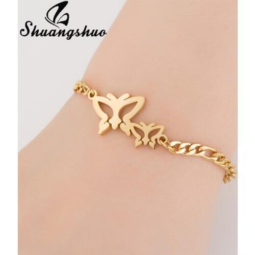 Shuangshuo Cute Butterfly Charm Bracelet Accessories Hollow Butterfly Bracelets Bangles Animal Handmade Chain Link Bracelet