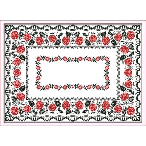 Rose tablecloth Printed Canvas Table cover Cross Stitch Kit Home Decore DMC Embroidery Needlework Cross-stitch set Handmade