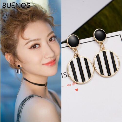 BUENOS New Korean Fashion White Black Stripe Round Earrings for Women Stud Earrings Fashion Jewelry Gifts Wholesale Dropshipping
