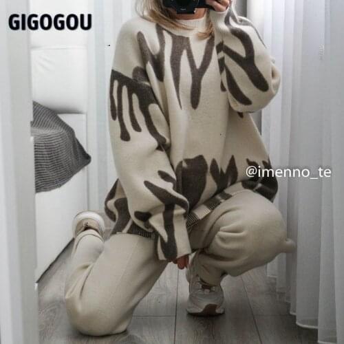 GIGOGOU Loose Oversized Women Cashmere Sweater 2/Two Piece Harem Pant Suits Tie Dye Winter Knit Sweater Tracksuits Outfits