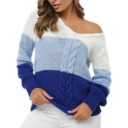 Sweater Pullovers Women Chic V Neck Knitted Top Long Sleeve Pullover Color Block Knitted Jumpers Women Knitwear Women Sweater