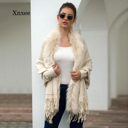 Fur Collar Tassel Winter Shawls Wraps Bohemian Fringe Oversized Womens Spring Ponchos Capes Batwing Sleeve Cardigan Shawl Tops