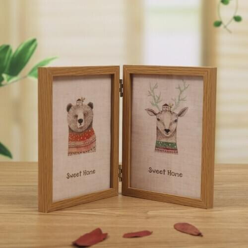 1pc 360 Degree Foldable Desktop Picture Frame Creative Gift for Friend Home Decoration Photo Frame Vintage Wood Photo Frames W