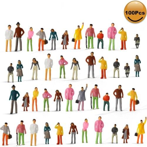 100pcs Model Trains 1:75 Painted Figures HO OO People Standing Seated Miniature Scenery Layout P75