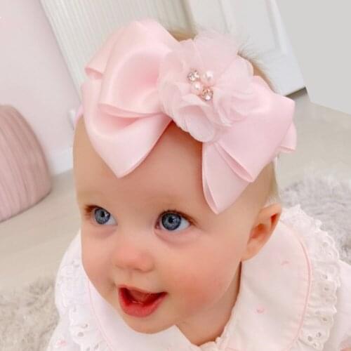 2021 Baby Headband Girl Rhinestone Pearls Bow Hairband Headwrap Newborn Elastic Turban Ribbon Bowknot Toddler Hair Accessories