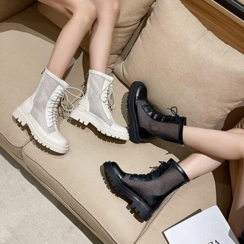 2021 luxury Martins summer thin, breathable, thick-soled, white mesh hollow ankle boots