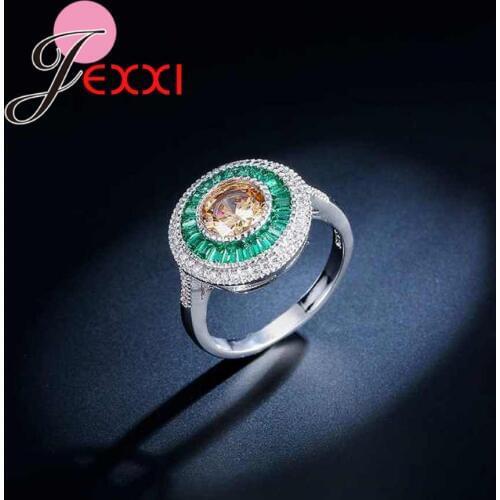 3 Colors White Green White CZ Crystal 925 Sterling Silver Bridal Wedding Rings Jewelry Women Bands Style Anniversary Ring