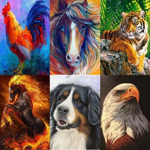 Animal 5D Diy Diamond Painting Cross Ctitch Kits Horse Dog Tiger Diamond Mosaic Embroidery Full Round Drill Room Decoration