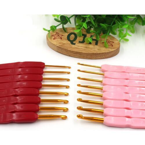 8pcs Flat Handle Crochet Hooks Gold Aluminum Hooks Knitting Needles Weaving Pins DIY Sweater Knitting Craftwork Supplies Tools
