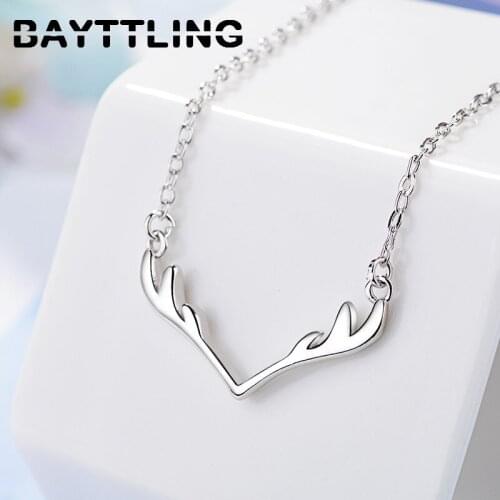 BAYTTLING 925 Sterling Silver Simple Fashion Antler Pendant Necklace For Woman Jewelry Necklace Party Gift