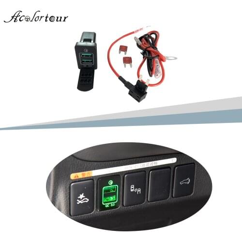 Dual USB QC3.0 Quick Charger Green Led Charging Socket Adapter For Toyota Camry Corolla Prado RAV4 Yaris Highlander Vios Reiz