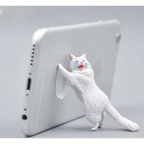 Cute Cat Phone Holder Tablets Desk Sucker Support Resin Mobile Phone Stand Holder Sucker Design Animal Holder For Smartphone