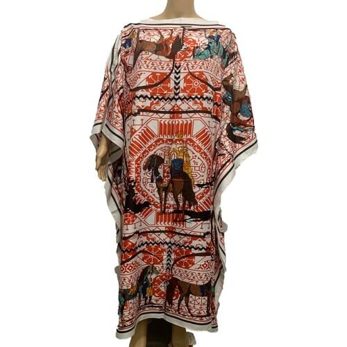 2020 Ramadan printed Loose Kuwait Muslim women Maxi dresses High quality Sexy Lady Bohemian party Beach silk kaftan long dress