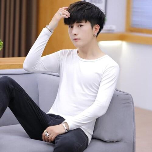 T Shirt White Mens T-season Mens Bottoming Shirt White Round Neck T-shirt O-Neck Casual Long-sleeved T-shirt Mens Wild