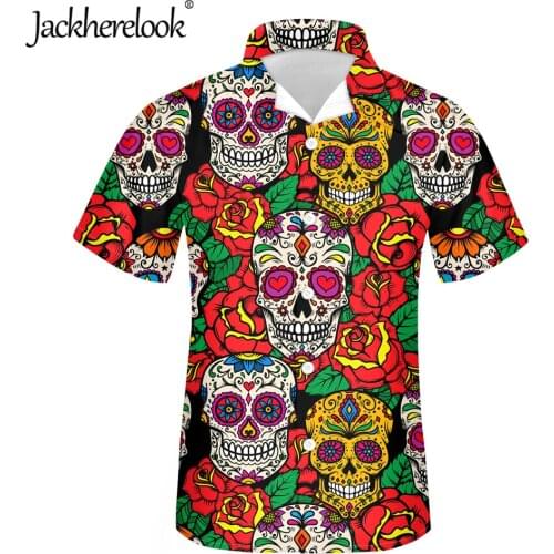 Jackherelook Loose Hawaiian Shirts for Mens Rose Sugar Skull Brand Design Beach Short Sleeve Male Tops Shirt Camisa Hombre 2021