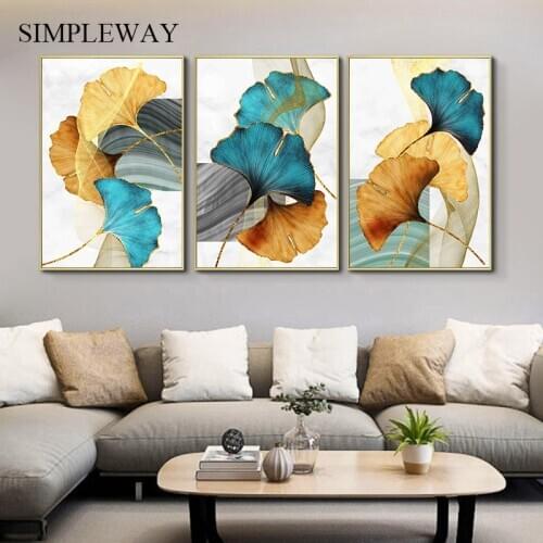 Golden Plant Leaf Canvas Wall Art Botanical Print Painting Nordic Abstract Poster Minimalist Decorative Picture Home Decoration