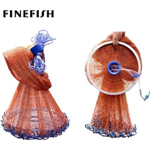 Finefish Easy Throw USA Cast Net Strong Multifilament Line Catch Fishing Net Small Mesh Hand Throw Network Outdoor Hunting Nets