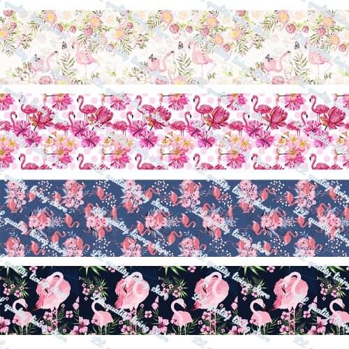 16-75mm Cartoon Flamingo Printed Grosgrain Ribbon/16mm Printed Elastic Foe Ribbons DIY Hair Bows Sewing Webbing 50 Yards
