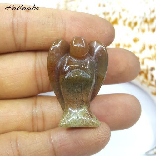 Hailambo Beautiful Natural Indian Agates Standing Angel Statue Bead Carved Angel Wing Figurine Pendant Classic Jewelry TS11A