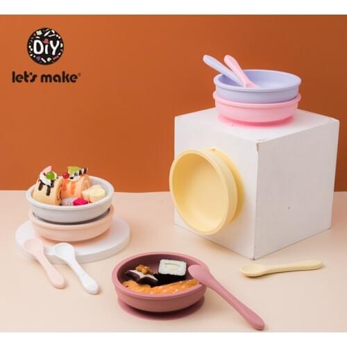 LetS Make 2PCS/Set Silicone SpoonBowl Baby Feeding Tableware Set Non-Slip Bowl Free BPA Food Grade Gift Children Products Baby