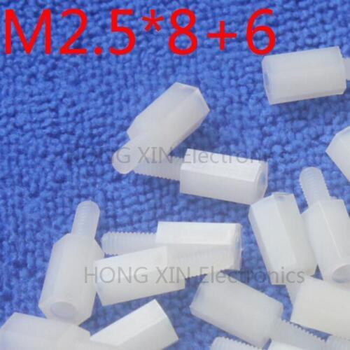 M2.5*8+6 1pcs White nylon Standoff Spacer Standard M2.5 Male-Female 8mm Standoff Kit Repair parts High Quality